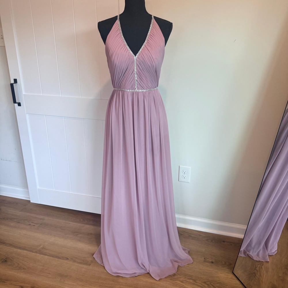 Jenny Packham Bridesmaids Gown Dusty Rose Rhinestone Halter Dress JP1009 Size 8